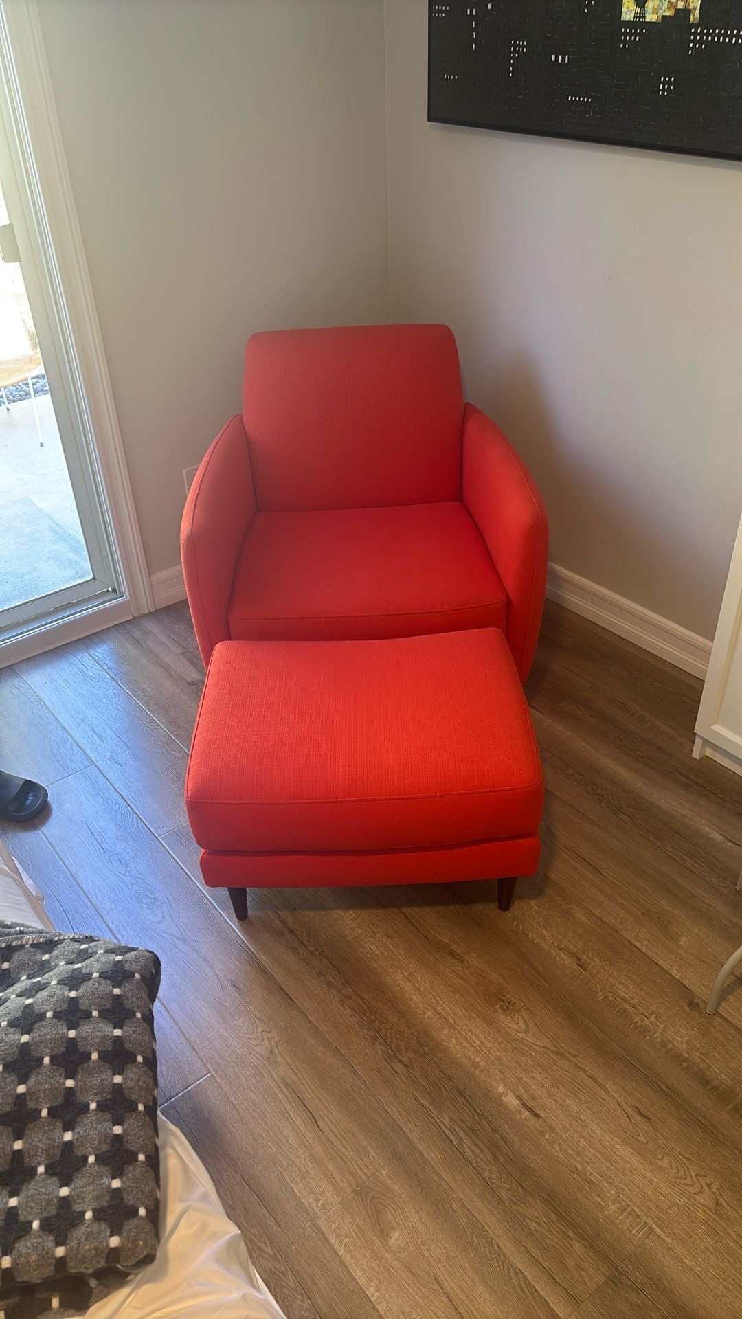 CB2 Parlour Arm Chair & Ottoman In Atomic Orange