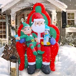 6 Ft LED Light Up Inflatable Christmas Sitting Santa Elf and Penguin Xmas Decoration Yard Lawn Garden Home Party Holiday Indoor Outdoor