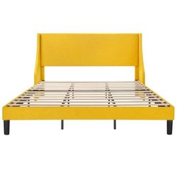 Yellow Fabric King Size Bed Frame