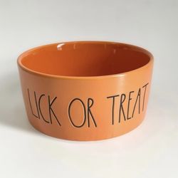 New Rae Dunn Halloween Lick or Treat Dog Cat Pet Orange Large Bowl