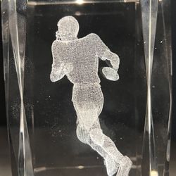 Football Player Glass Engraved Cube