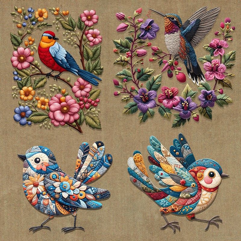 The clothes are heat-transfer printed with floral and bird patterns, imitation embroidery, heat transfer printing, heat transfer stickers, and are fol