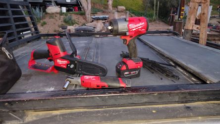 Brand New Milwaukee M18 1/2-in High Torque Impact 3/8 And 12 Ratchet Chainsaw M12 All Have Batteries And Charger All Are Brand New Unused