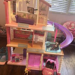 Barbie Dreamhouse Doll House Pool Elevator Slide + Car  + Barbie’s + Dog House + Dog  Barbie Car Barbie House Pink Purple Girls