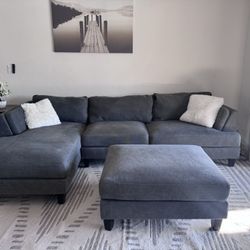 Gray Sectional Sofa Couch Sala Ottoman 