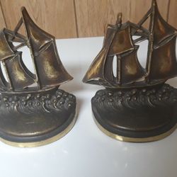 2  Antique Topsail Schooner 1845 Metal Bookends