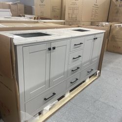 Bathroom Vanity Cabinet 72” Solid Mango Quartz Top With Sinks And Backsplash