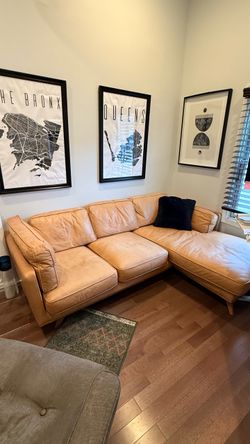 West elm Tan Leatherf Sectional Sofa 6ft x 5 ft