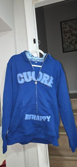 Cuore Be Happy Blue Zip-Up Hoodie
