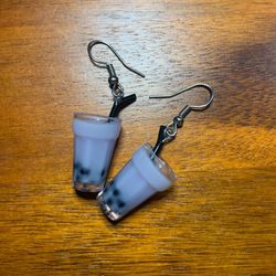 Light Purple Boba Drink Cup Straw Hook Earring Dangle Drop