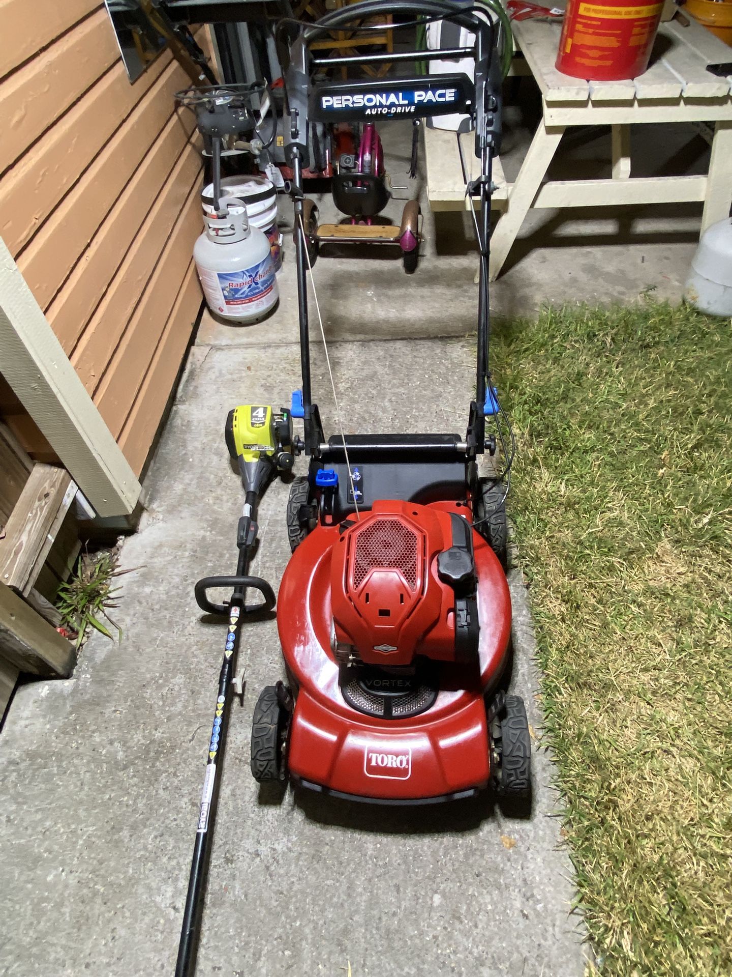 Toro lawnmower vortex and 4 stroke royobi gas weed eater for sale!!