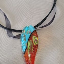 Glass Pendant With Ribbon Necklace