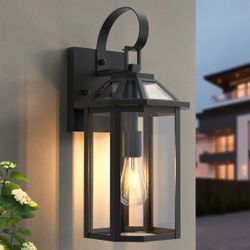 4modernhome Solstice 1-Light - Black Iron Outdoor Wall Lantern With Tempered Glass