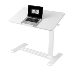 White Mobile Standing Desk Adjustable Overbed Table with Wheels 31.5 W x 17.7 D