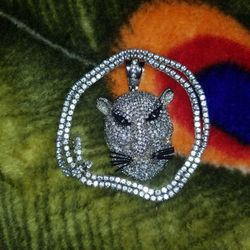 Very Nice Cat Pendant With Tennis Cz Chain 