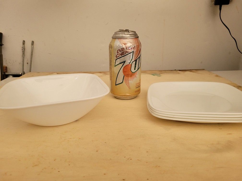 Square White Corelle Bowl And Plates