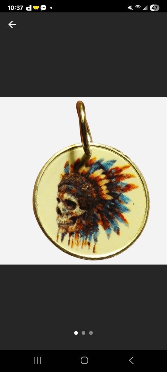 999 Pure Fine Silver Native American Indian skull pendant with feather headdress 18mm long > 1g - New  #gothjewellery #999 #Unisex #silver #rare

limt