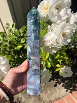 Moss agate tall tower