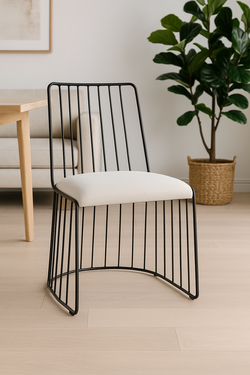 Modern Black Wire Counter Height 25” Dining Chair with Beige Cushion – Minimalist Metal Frame Seating