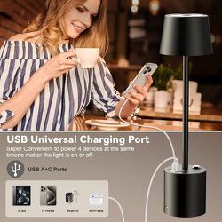 NEW1 Pack Cordless Led Table lamp - Portable Rechargeable Desk Light, 8000mAh Battery Operated Light with USB C+A Ports, 3 Color Dimmable Wireless Tou