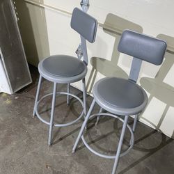 Industrial Drafting Stools (2) with Backrest | Adjustable Height | Shop Stool | Gray Metal Frame