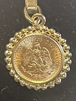 2peso 1945 Mexico Gold Coin With Bezel 