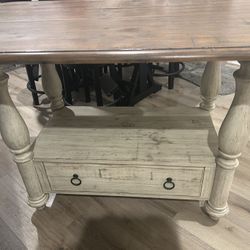 Pub Height Table And 4 Upholstered Chairs With Side table. 