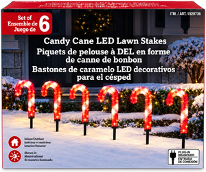 Candy Cane LED Lawn Stakes Set of 6