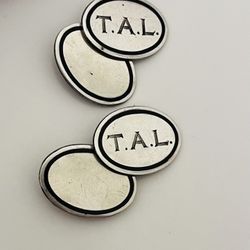 Vintage Pair Of Unique Sterling Silver Oval Chains Cufflinks