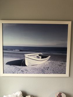 Framed art print boat beach water