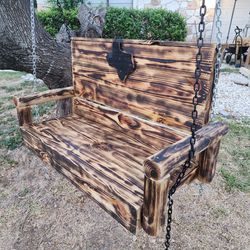 Wooden Bench Swing With Led Lights