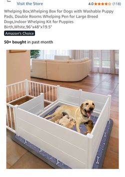 Whelping Box,Whelping Box for Dogs with Washable Puppy Pads, Double Rooms Whelping Pen for Large Breed Dogs,Indoor Whelping Kit for Puppies Birth,Whit