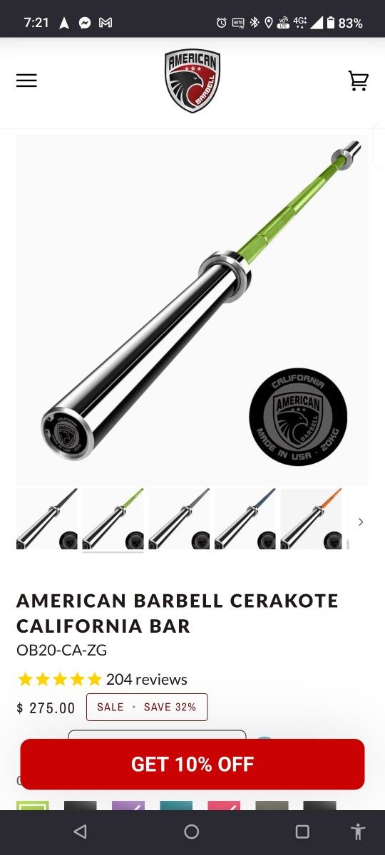 American Barbell Cerakote California Bar 45lb Barbell--