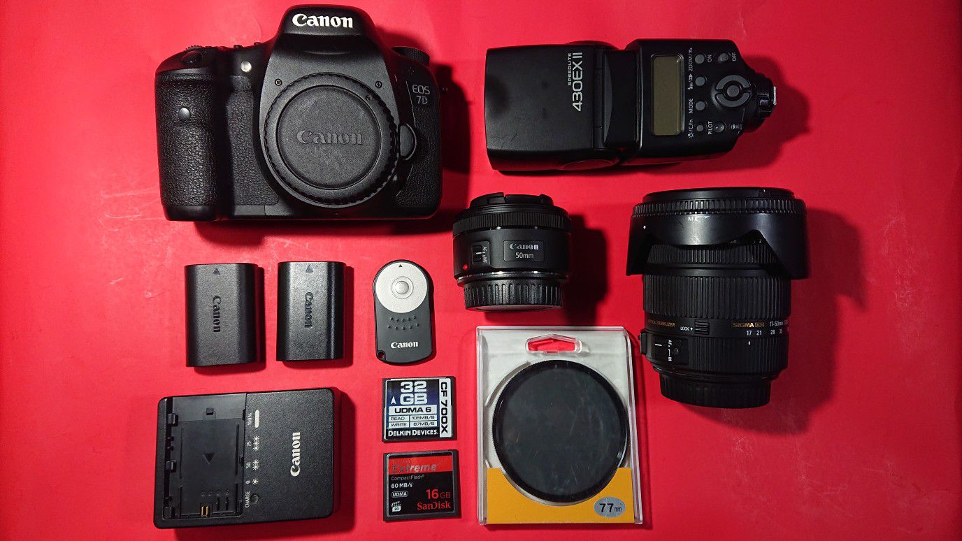 Canon 7D with Sigma 17-50mm f2.8 and Canon 50mm
