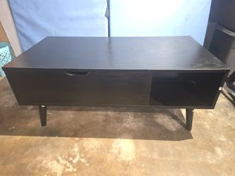 Black Mid-Century Modern Coffee Table with Storage 29"×71"×29"