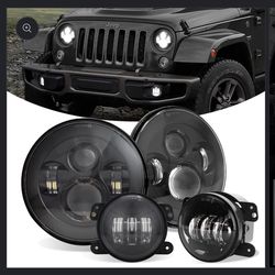 Black housing headlights and fog lights set