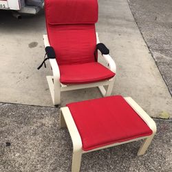 IKEA POANG CHAIR WITH OTTOMAN 