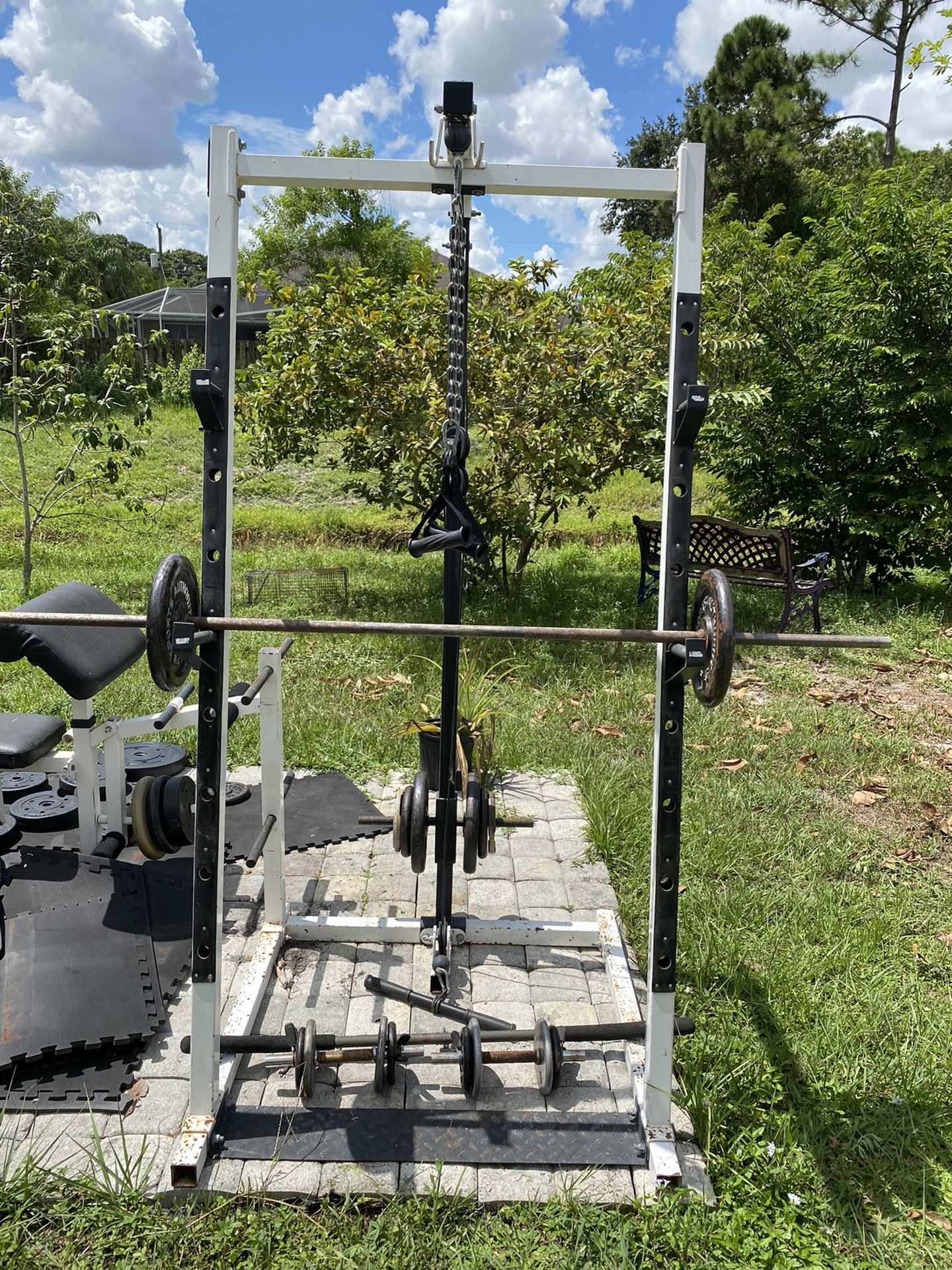 Squat Rack With 162lbs Standard 1” Weight Plates Plus Attachments Bar And Handles