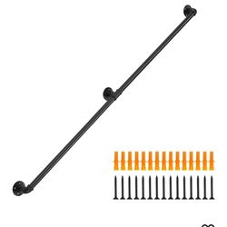 7291: New Stair Railing Indoor - 6FT Handrails for Indoor Stairs Wrought Iron Railing φ1.3 Stair Railing Indoor Metal Pipe Handrails Black Industrial 