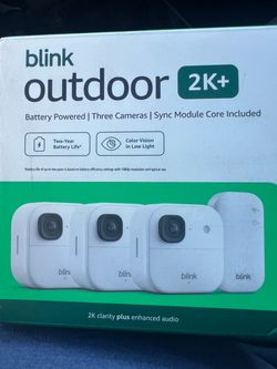 Blink Outdoor 2K+Battery (Newest Model)Wireless Smart Security Camera, 2K Resolution, Sync Module Core Included 3-Cameras White