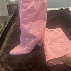 Pink Croc-Embossed Fashion Nova Boots