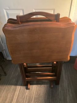 Set of 4 Cherry Hardwood TV Snack Trays w/ stand