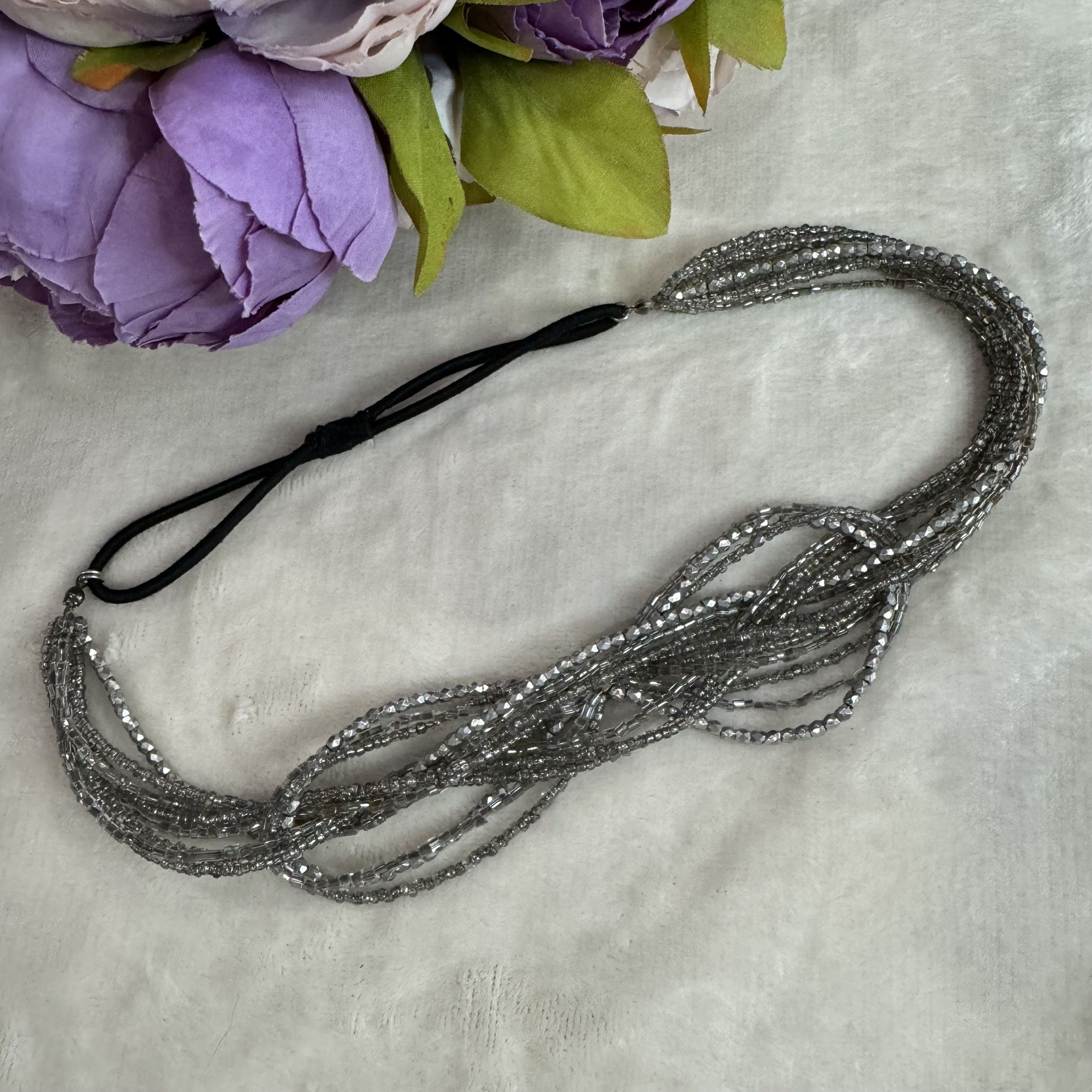 Boutique Silver Beaded Boho Headband