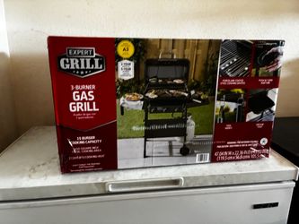 Expert Grill 3-Burner Propane Gas Grill with Side Shelves and Wheels, Black