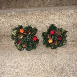 Vintage Garland Candle stick Holders Christmas decor set of 2