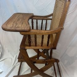 Unique vintage adjustable height wood highchair