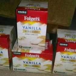 4) Boxes Of Folger's Coffee K-Cup Pods! Vanilla Biscotti Flavor! 