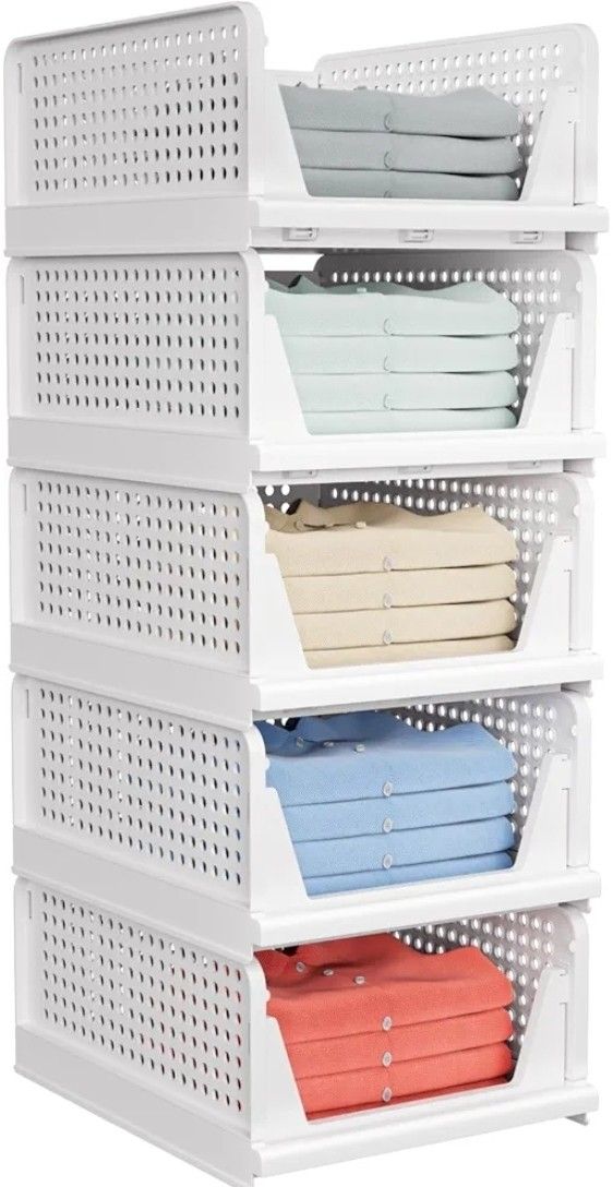 5 Pack Stackable Closet Storage Baskets, Off-white