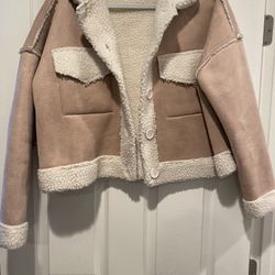 Women's Fake Shearling Seamed Jacket color dusty pink size Medium