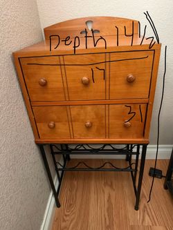 Wood 2-Drawer Cabinet with Metal Wine Rack Base